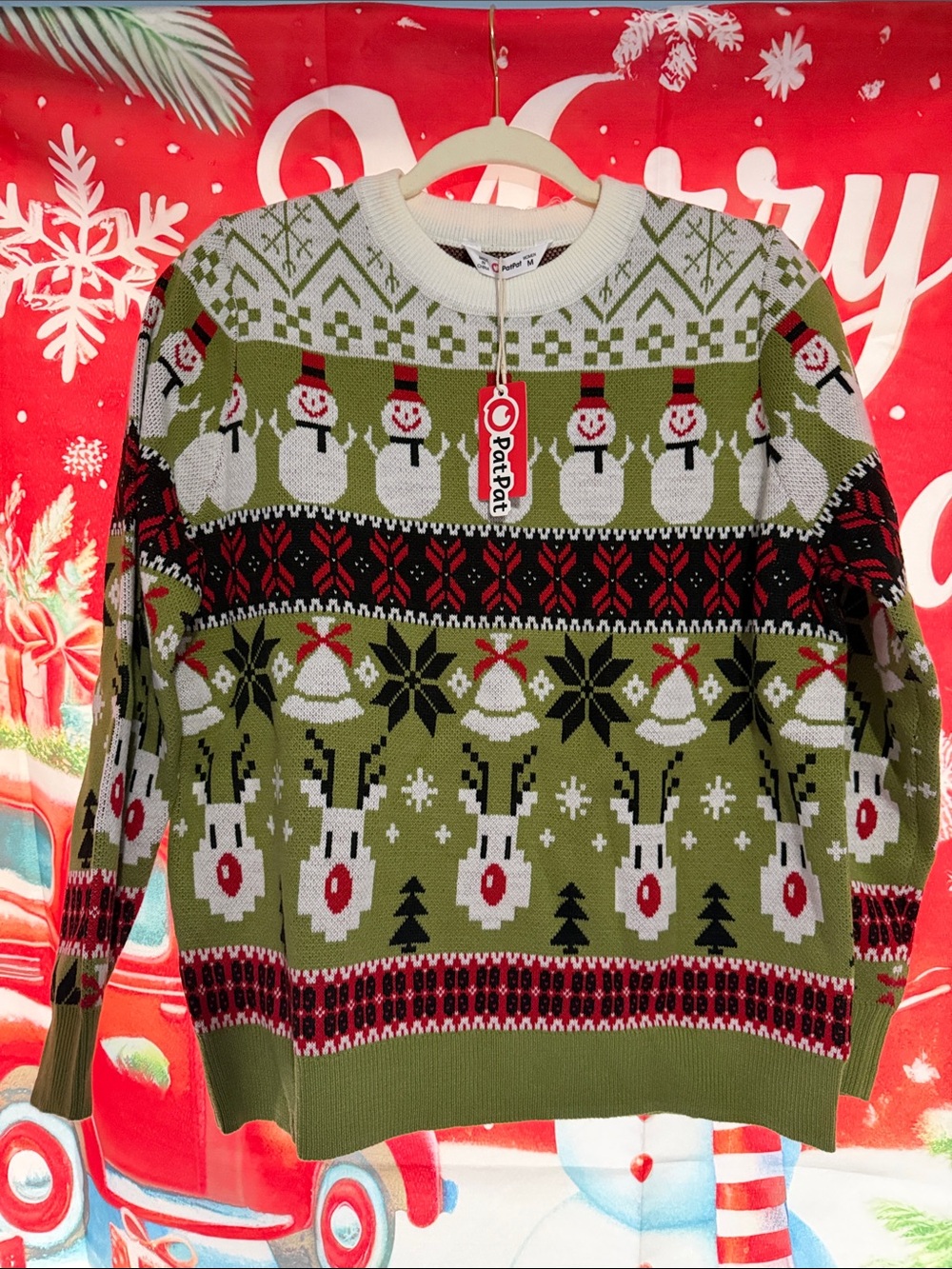PatPat Olive Green Holiday Snowman Crewneck Sweater